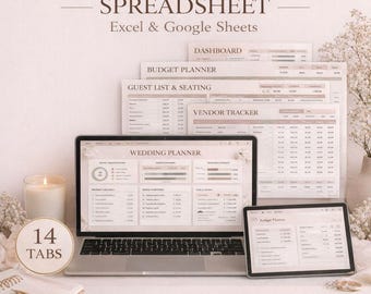 Wedding Planner Spreadsheet Excel & Google Sheets, Wedding Budget, Guest List Tracker, Checklist, Digital Organizer