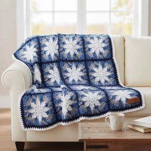Starlight Crochet Deckenmuster: Starburst Granny Square PDF, Himmlisch Blaue Sterndecke Digitaler Download