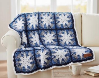 Starlight Crochet Blanket Pattern: Starburst Granny Square PDF, Celestial Blue Star Blanket Digital Download