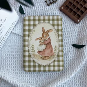 Vintage Bunny Kindle-skal med avtagbart, genomskinligt magnetiskt bakstycke, dubbelsidig stark magnet, Cottagecore Rabbit-skal för Kindle Kobo