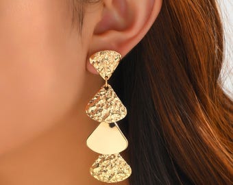 Gold Textured Geometric Dangle Earrings Statement