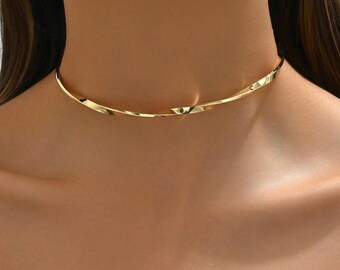 Minimal Gold Choker Necklace Sleek Modern Jewelry