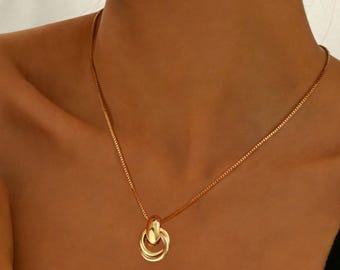 Gold Geometric Pendant Necklace and Clip On Earrings Set