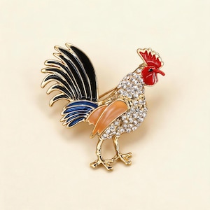 Spilla a forma di gallo fatta a mano, spilla vintage a forma di gallina con strass di cristallo, spilla da bavero a forma di animale, gioiello unisex per cappotto e cardigan, regalo