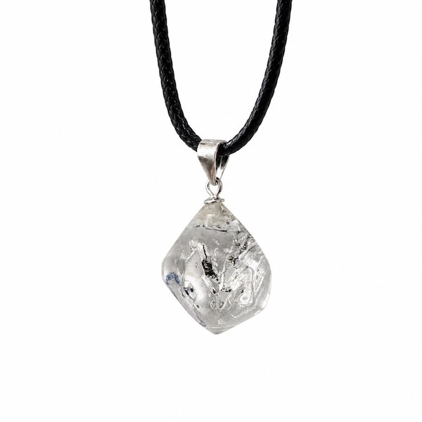 Collana Herkimer Enhydro Quartz, ciondolo con cristallo di sabbia nera in movimento, quarzo pakistano, argento 925, idea regalo #BDZ42a
