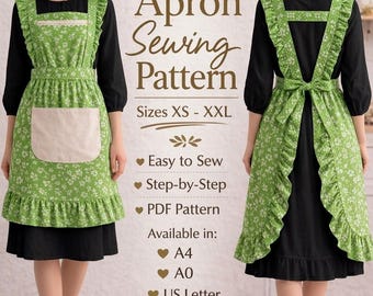 Apron Sewing Pattern PDF | Vintage Ruffle Apron Dress Pattern | Women XS-XXL | Cottagecore Pinafore Apron | Easy Beginner Sewing