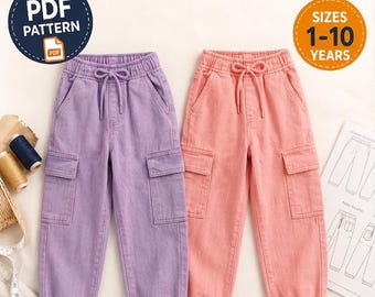Kinder Cargohose Schnittmuster PDF | Mädchen Baggy Jogger Hose Schnittmuster | Trendige Kinderhose | Digital Download Grössen 1-10 Jahre