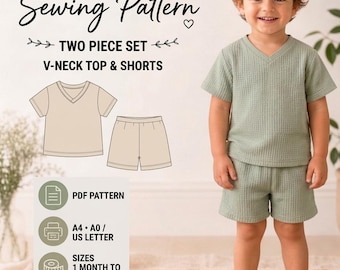 Kinder Top & Shorts Schnittmuster PDF | Kleinkind Zweiteiler Outfit Muster | Mädchen Sommer-Set Schnittmuster | Einfache Anleitung für Anfänger PDF