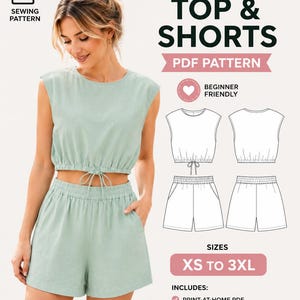 Women's Top & Shorts Sewing Pattern PDF | Sleeveless Summer Lounge Set Pattern | Pajama Set Sewing Pattern | Easy Beginner Sewing Pattern