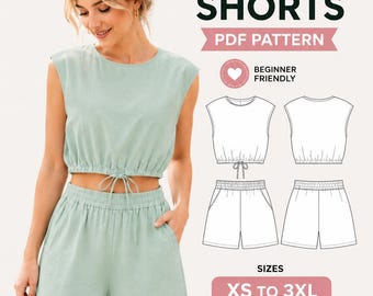 Women's Top & Shorts Sewing Pattern PDF | Sleeveless Summer Lounge Set Pattern | Pajama Set Sewing Pattern | Easy Beginner Sewing Pattern