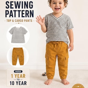 Cargo Pants & V-Neck Top Sewing Pattern PDF for Kids, Toddler Clothing Pattern, Kids Outfit Sewing Pattern, Digital Download, Sizes 1-10 Y
