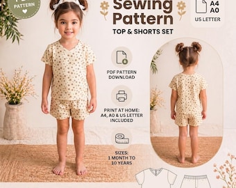 Kinder Top & Shorts Schnittmuster PDF | Schnittmuster für Kleinkinder | Schnittmuster für Anfänger | Sommer Tow Piece Set | Größen 1-10 Jahre