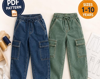 Kinder Cargohose Schnittmuster PDF | Jungen Cargohose Schnittmuster | Schnittmuster für Anfänger | Kleinkind bis Teenager-Größen 1-10 Jahre