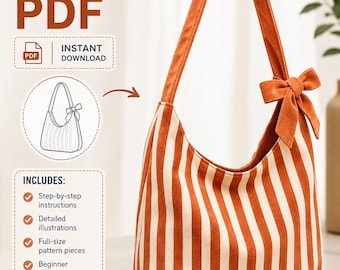 Shoulder Hobo Bag Sewing Pattern PDF | Hobo Tote Bag Pattern | Casual Everyday Bag Pattern | Beginner Friendly | 3 Sizes | Instant Download
