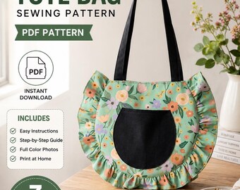 Quilted Tote Bag Sewing Pattern PDF | Beginner Ruffle Tote Bag Pattern | DIY Market Bag Tutorial | Printable PDF | 3 Sizes Included