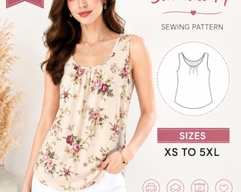 Sleeveless Top Sewing Pattern PDF for Women | Summer Tank Top Pattern | Scoop Neck Blouse Sewing Pattern | Easy Beginner PDF Pattern