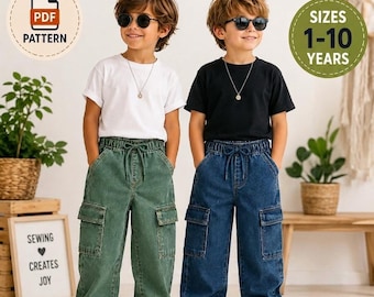 Kids Cargo Pants Sewing Pattern PDF | Boys Cargo Pants Pattern | Easy Beginner Sewing Pattern | Toddler to Teen Sizes 1-10 Years