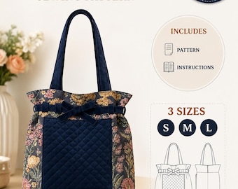 Quilted Tote Bag Sewing Pattern PDF | Beginner Friendly DIY Bag Pattern | Canvas Shopper Tote Bag | A4 & US Letter | Instant Download