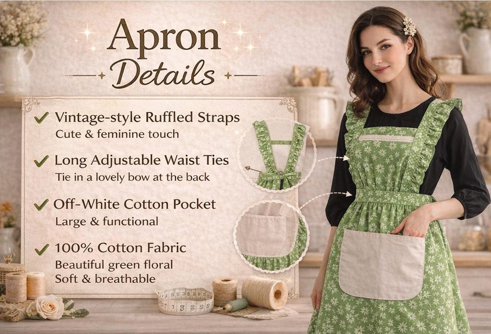 Bloom Ruffle Apron Sewing Pattern PDF | Vintage Pinafore Apron With ...