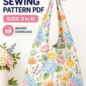 Molde em PDF para Bolsa com Alça de Nó | Faça Você Mesmo uma Bolsa Hobo | Molde para Bolsa de Ombro Despojada | Projeto de Costura para Iniciantes | Download Instantâneo