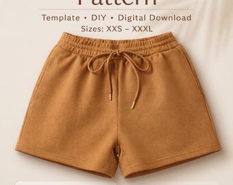 Damen Shorts mit elastischer Taille Schnittmuster PDF | Hohe Taille Shorts mit weitem Bein | Einfaches anfängerfreundliches Schnittmuster | XS–3XL |