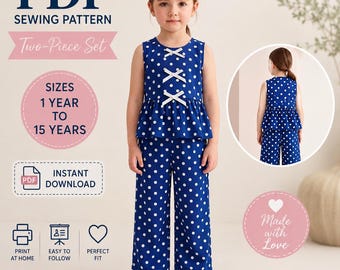 Kinder Oberteil und Hose Schnittmuster PDF, Anfängerfreundliches Kleinkind-Kleidung Muster Einfaches DIY Kinder Outfit Muster Oberteil und Hose Schnittmuster