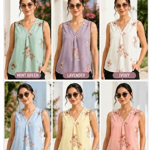 Sleeveless V Neck Blouse Sewing Pattern PDF, Women's Summer Top Pattern, Floral Tank Top Sewing Pattern, Digital Download XXS-5XL image 7