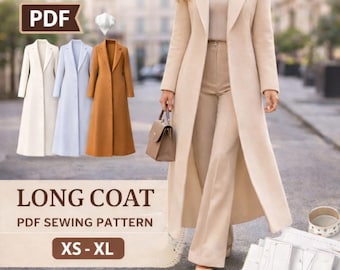 Frauen Langer Mantel Schnittmuster PDF, Winter Trench Mantel, maßgeschneiderte Jacke DIY, anfängerfreundlich, A0 A4 Letter | Sofort Download