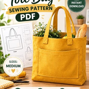 Patrón de costura para bolso de tela en PDF, patrón fácil para principiantes, tutorial de costura para bolsos de tela, patrón imprimible para bolsos DIY, descarga instantánea.