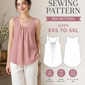 Patron de couture pour haut sans manches PDF | Patron de chemisier pour femme | XXS-5TG | Patron de couture pour débutants | Patron de débardeur d'été | Téléchargement instantané