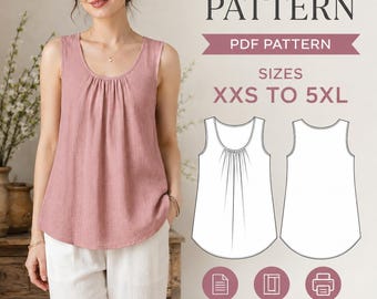 Sleeveless Top Sewing Pattern PDF | Women's Blouse Pattern | XXS–5XL | Beginner Sewing Pattern | Summer Tank Top Pattern | Instant Download