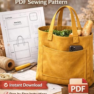 Patrón de costura para bolso de mano (PDF), bolso fácil de hacer para principiantes, tamaño A4/plantilla de carta (EE. UU.), bolso de lona, bolso acolchado.