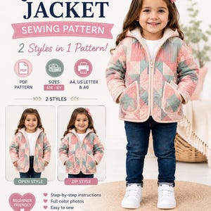 Quilted Hoodie Jacket PDF Sewing Pattern for Baby & Kids | Hooded Jacket Pattern | Toddler Coat Pattern | Girls and Boys Quilted Jacket