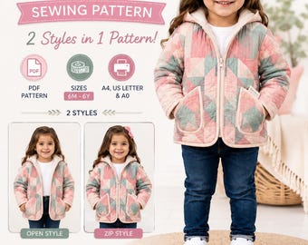 Quilted Hoodie Jacket PDF Sewing Pattern for Baby & Kids | Hooded Jacket Pattern | Toddler Coat Pattern | Girls and Boys Quilted Jacket