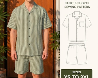 Mens Pajama Set Sewing Pattern PDF, Shirt and Shorts Sewing Pattern, Mens Lounge Set Pattern, Summer Co Ord Set, XS-3XL Digital Download