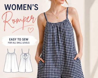 Women's Summer Romper Sewing Pattern PDF | Loose Fit Playsuit | Open Back Tie Jumpsuit Pattern | Beginner Friendly | XXS-5XL
