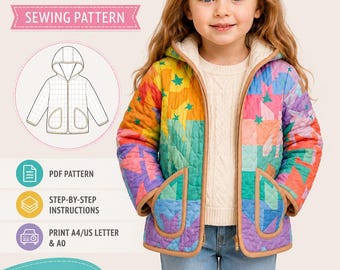 Kids Quilted Hoodie Jacket Sewing Pattern PDF, Hooded Jacket Pattern, Baby & Toddler Coat Pattern, Boys Girls Jacket, Instant Download