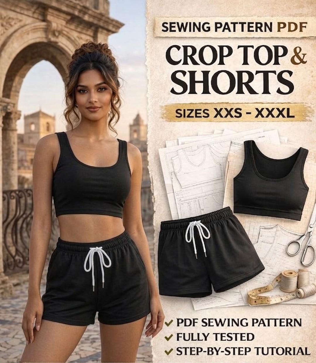 Women Top and Shorts Set Sewing Pattern - Tank Top and Shorts PDF ...