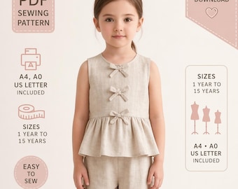 Top Schnittmuster für Kinder, Sommer Top Schnittmuster, Schnittmuster für Kinder, Schnittmuster für Mädchen, Anfänger Schnittmuster, Schnittmuster für Kleinkinder, Sofort download