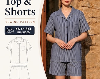 Women Pajama Set Sewing Pattern PDF, Shirt and Shorts Sewing Pattern, Women Lounge Set Pattern, Summer Co Ord Set, XS-3XL Digital Download