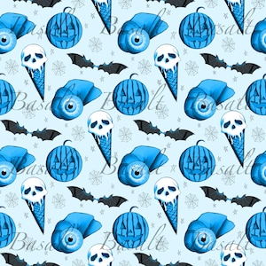 Summerween pattern, ice cream, pumpkin, bat, eye, watermelon, sunglasses, ice cream, shell, Halloween, horror, PNG, custom design, goth, alt