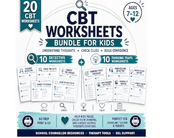 20 CBT Thought Detective and Thinking Traps Worksheets