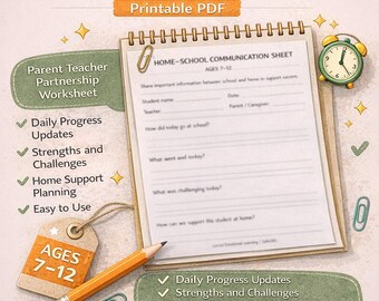 Home-School Communication Sheet Ages 7–12
