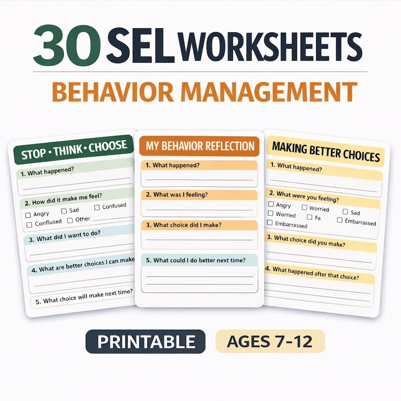 Behavior Reflection Worksheets for Kids Ages 7–12