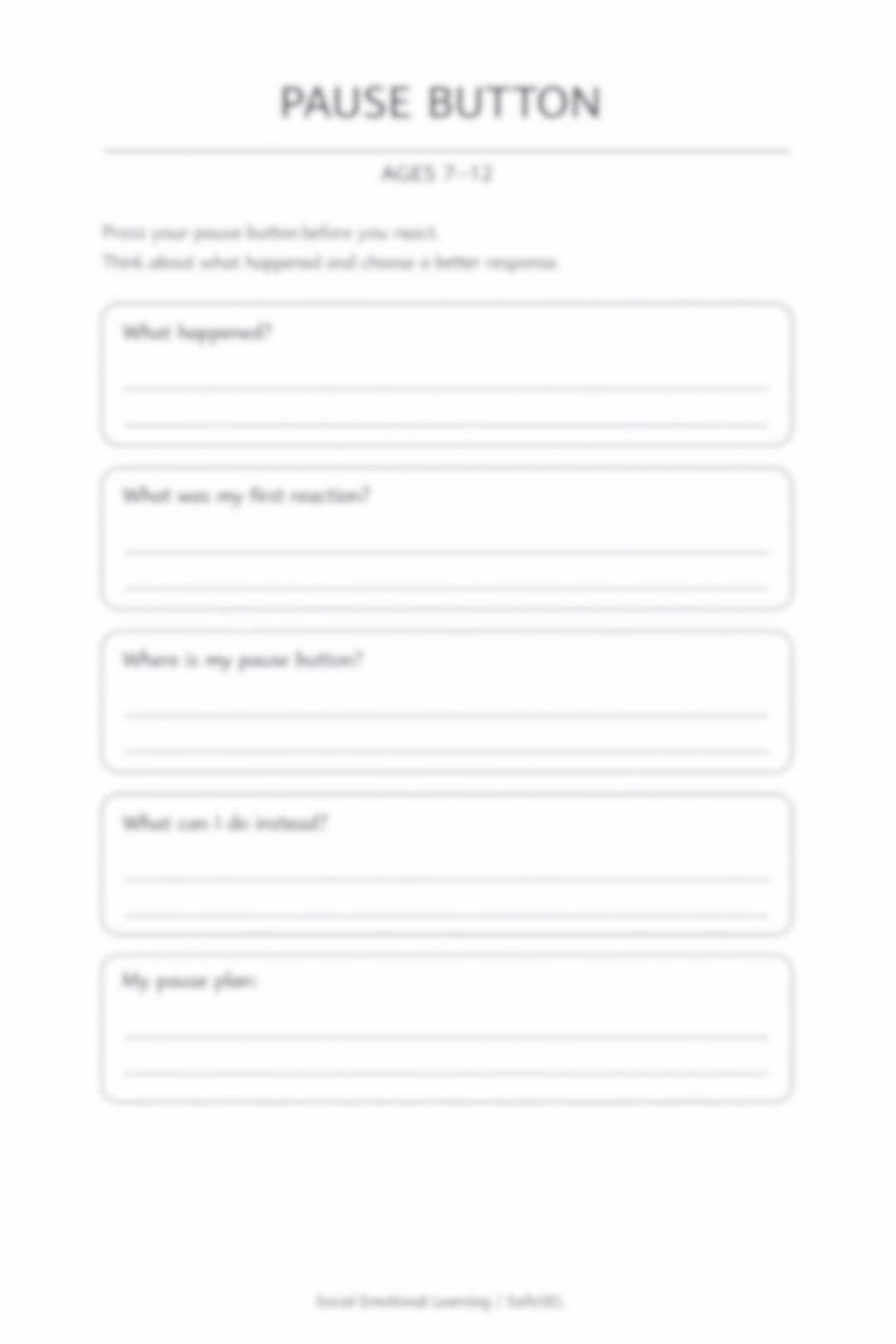 Pause Button Worksheet.pdf Pause Button Worksheet for Kids Ages 7–12 – Self Control Activity ...