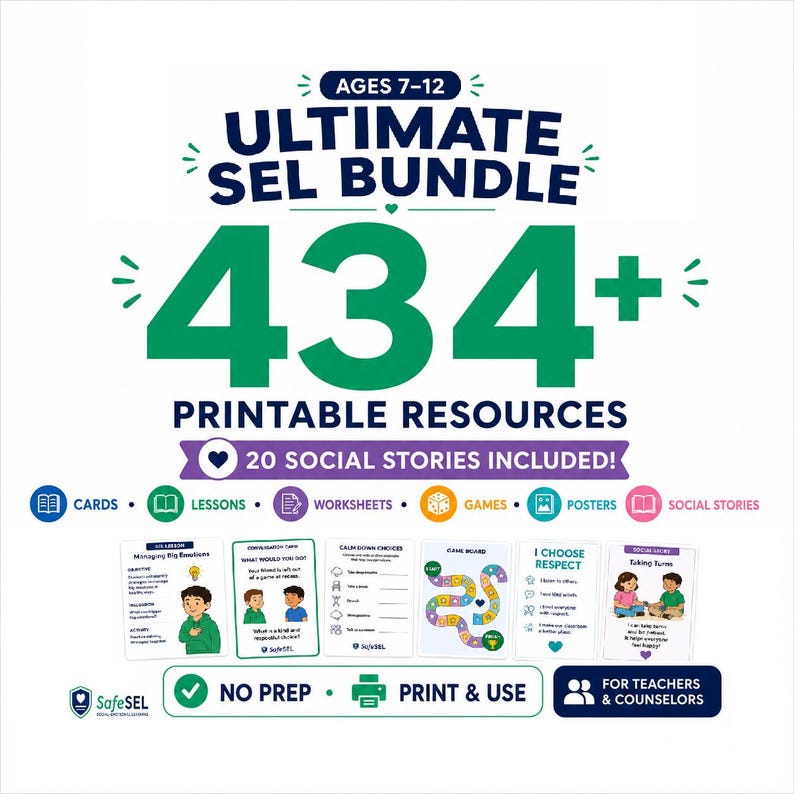School Counselor SEL Bundle, Therapy Worksheets