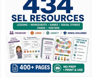 SEL Resources for Kids, Anxiety Coping Skills, Therapy Worksheets (Digital Download)