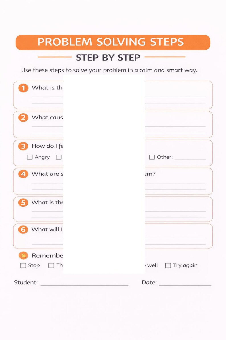 Problem Solving Steps Worksheet | SEL Decision Making | Social Skills ...