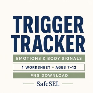 Trigger Tracker Worksheet, Printable Emotional Regulation Activity for Ages 7, 12, Body Signals Reflection Tool