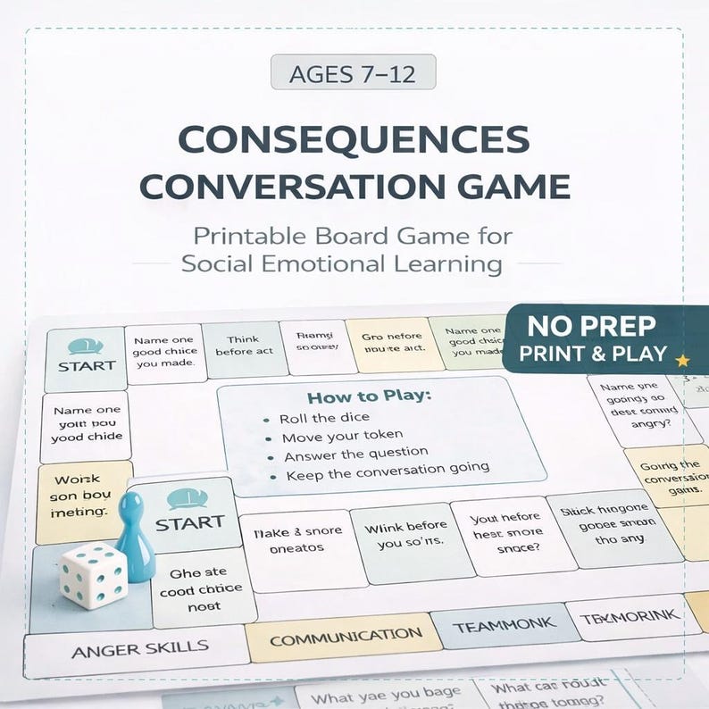 Consequences Conversation Game for Kids Ages 7–12 – SEL Printable Board Game